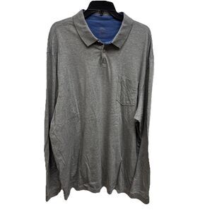 Tommy Bahama Shirt Long Sleeve Polo Gray Logo Pocket Cotton XXL Stretch Collar
